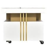 [VIDEO provided] ON-TREND Contemporary Coffee Table with Faux Marble Top, Rectangle Cocktail Table with Caster Wheels, Moderate Luxury Center Table with Gold Metal Bars for Living Room, White