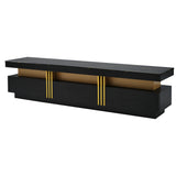 ON-TREND Luxury TV Stand with High Gloss Faux Marble Top for TVs Up to 78'', Rectangle Media Console with Golden Panel Design, Practical Entertainment Center with 3 Drawers for Living Room, Black