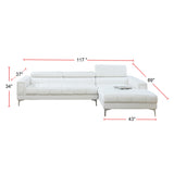 Bonded Leather Sectional Sofa with Adjustable Headrest in White