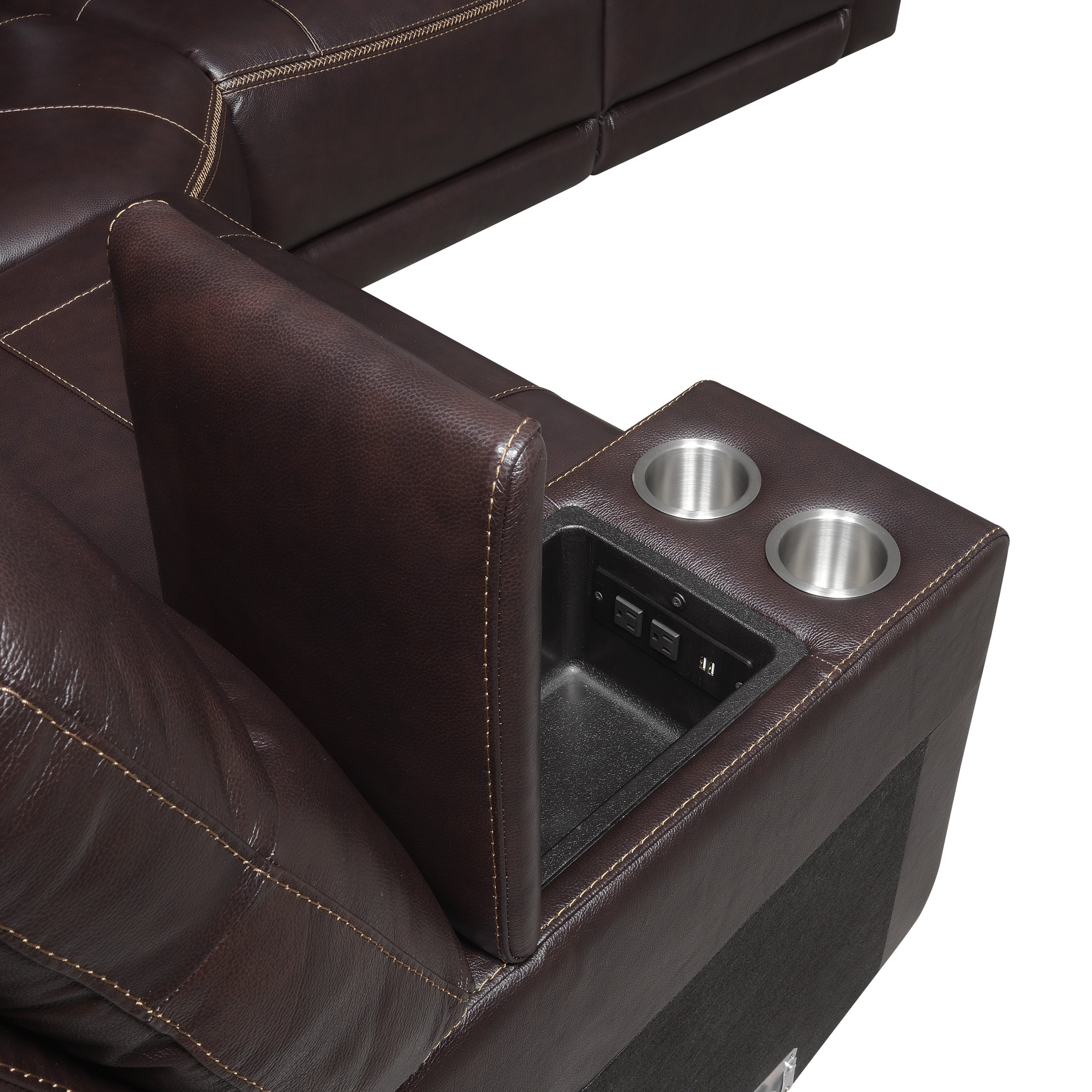 Customizable Dual-Power Leather Sectional Top-Grain Leather, Power Headrest, Power Footrest