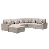 Nolan Beige Linen Fabric 6Pc Reversible Chaise Sectional Sofa with Pillows and Interchangeable Legs