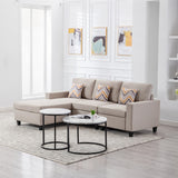 Nolan Beige Linen Fabric 3Pc Reversible Sectional Sofa Chaise with Pillows and Interchangeable Legs