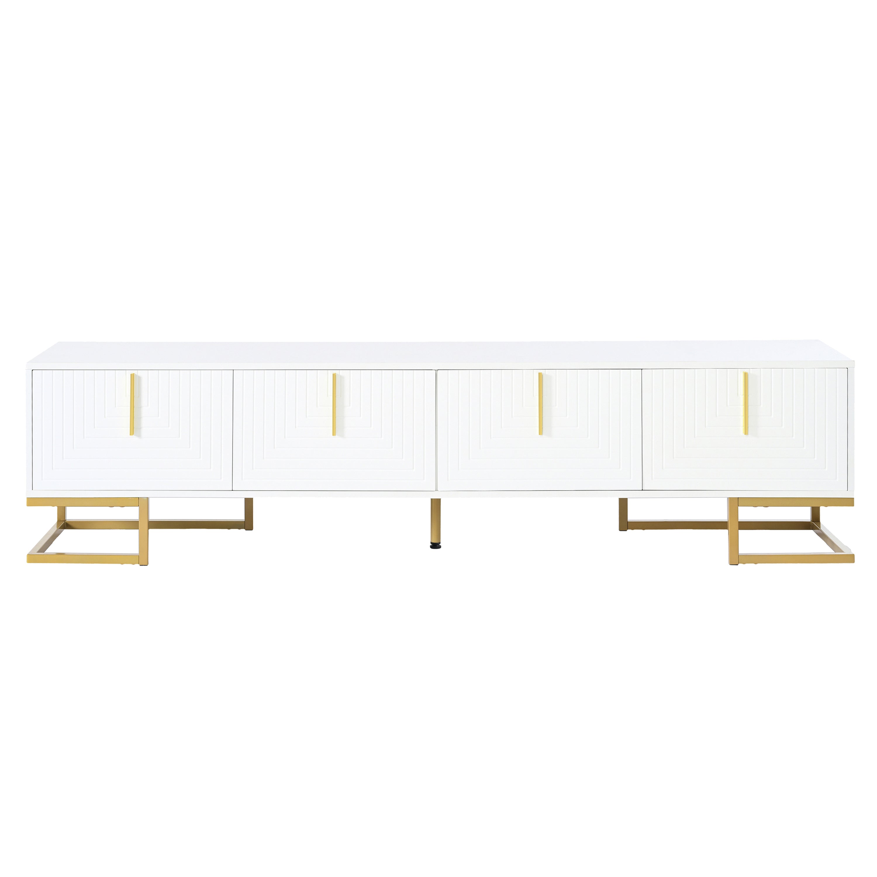 ON-TREND Modern TV Stand with Metal Legs and Gold Handles for TVs Up to 80'', Media Console Table with Cabinets and Adjustable Shelves, Luxury TV Cabinet with Geometric Lines for Living Room, White