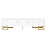 ON-TREND Modern TV Stand with Metal Legs and Gold Handles for TVs Up to 80'', Media Console Table with Cabinets and Adjustable Shelves, Luxury TV Cabinet with Geometric Lines for Living Room, White