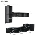 ON-TREND High Gloss TV Stand with Ample Storage Space, Media Console for TVs Up to 78", Versatile Entertainment Center with Wall Mounted Floating Storage Cabinets for Living Room, Black