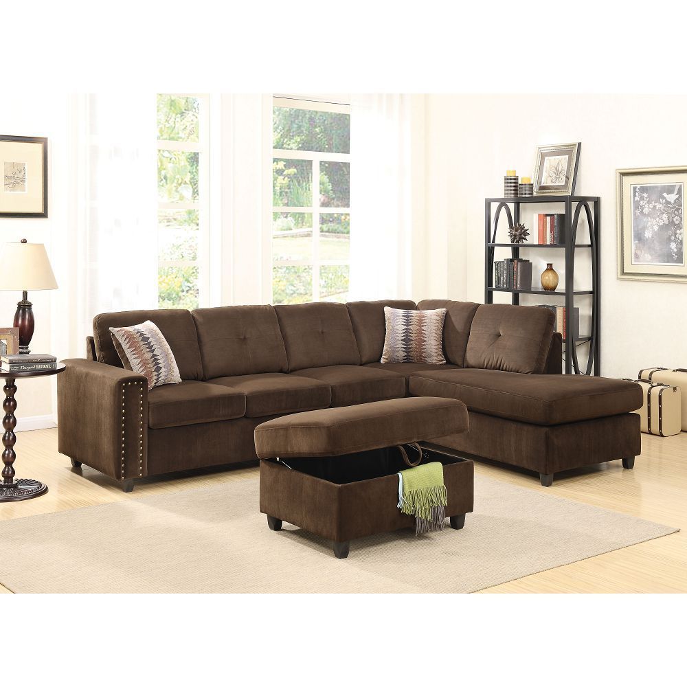 Belville Sectional Sofa w/Pillows in Chocolate Velvet