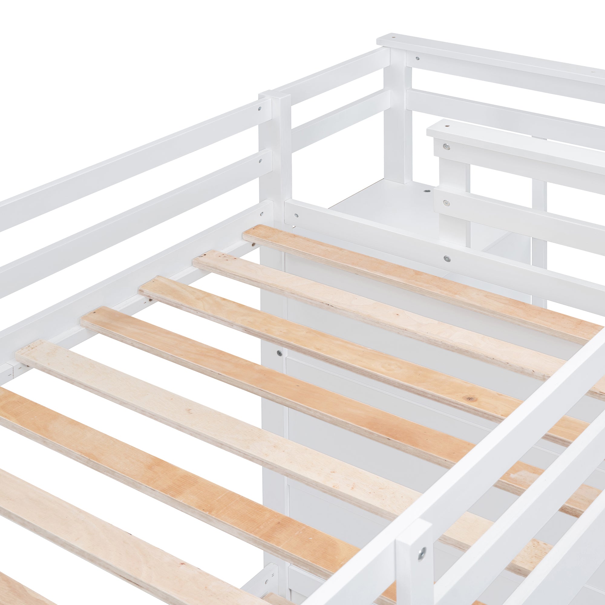 Twin Over Twin Bunk Bed with Trundle and Staircase,White(OLD SKU:LT000068AAK)