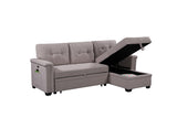 Nathan Light Gray Reversible Sleeper Sectional Sofa with Storage Chaise, USB Charging Ports and Pocket