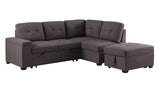 Katie Brown Linen Sleeper Sectional Sofa with Storage Ottoman, Storage Arm