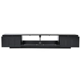 ON-TREND TV Stand with Fluted tempered Glass Doors for TVs Up to 95'', Functional Media Console with Arched Cabinet Doors, Entertainment Center with APP-Controlled LED Light for Living Room, Black