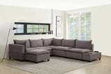 Madison Light Gray Fabric 7 Piece Modular Sectional Sofa Chaise with USB Storage Console Table