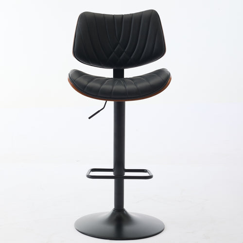 Walnut Bentwood Bar Stools Mid Century Modern Adjustable Counter Height Black Leather Upholstered 360°Swivel Bar Chairs for Kitchen Island/Dining Room/Cafe, 1 chair/1carton,Black