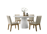 Jasper White 5 Piece 59" Wide Contemporary Round Dining Table Set with Beige Fabric Chairs