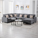 Nolan Gray Linen Fabric 6Pc Reversible Chaise Sectional Sofa with Pillows and Interchangeable Legs