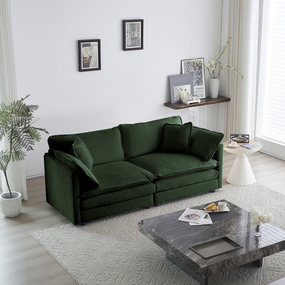 Modern Fabric Loveseat Sofa Couch for Living Room, Upholstered Large Size Deep Seat 2-Seat Sofa with 4 Pillows ,Green Chenille