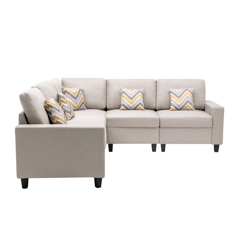 Nolan Beige Linen Fabric 5Pc Reversible Sectional Sofa with Pillows and Interchangeable Legs