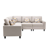 Nolan Beige Linen Fabric 5Pc Reversible Sectional Sofa with Pillows and Interchangeable Legs