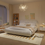 Queen Size Upholstered Platform Bed with Oversized Padded Backrest, Thickening Pinewooden Slats and Solid Wood Leg,Beige