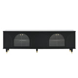 ON-TREND Contemporary TV Stand with Adjustable Shelves for TVs Up to 78'', Stylish Media Console with Gold Handles and Arch Fluted Glass Doors, Delicate Entertainment Center for Living Room, Black