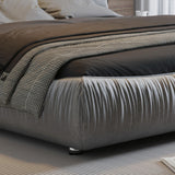 King Size Upholstered Platform Bed with Oversized Padded Backrest, Thickening Pinewooden Slats and Solid Wood Leg,Grey