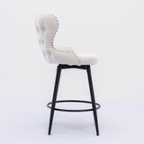 Set of 2 (Beige) Counter Height 25" Modern Linen Fabric bar chairs Swivel Bar Stool