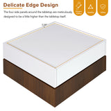 [VIDEO provided] ON-TREND Square 360°Rotating Coffee Table with 2 Drawers, High Gloss 2-Tier Center Table with Swivel Tabletop and Storage, Walnut Table Frame Side Table for Living Room, White