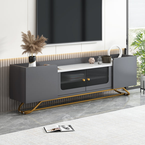 ON-TREND Sleek Design TV Stand with Fluted Glass, Contemporary Entertainment Center for TVs Up to 70