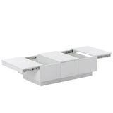 [VIDEO provided] ON-TREND Coffee Table with 2 large Hidden Storage Compartment, Extendable Cocktail Table with 2 Drawers, High-gloss Center Table with Sliding Top for Living Room, 39.3"x21.6", White