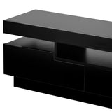 On-Trend TV Stand with 4 Open Shelves, Modern High Gloss Entertainment Center for 75 Inch TV, Universal TV Storage Cabinet with 16-color RGB LED Color Changing Lights, Black