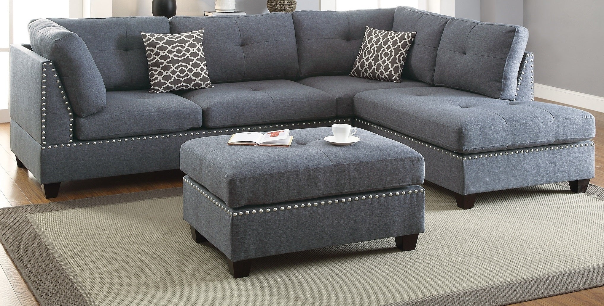 Blue Grey 3-pcs Sectional Reversible