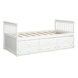 TOPMAX Captain's Bed Twin Daybed with Trundle Bed and Storage Drawers, White