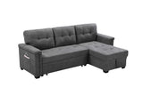 Ashlyn Gray Woven Fabric Sleeper Sectional Sofa Chaise with USB Charger and Tablet Pocket