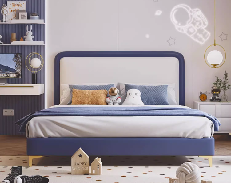 Modern Faux Leather Upholstered Platform Bed Frame with Soft Headboard, Solid Wooden Slats Support