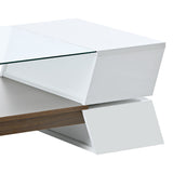 [VIDEO provided] ON-TREND 6mm Glass-Top Coffee Table with Open Shelves and Cabinets, Geometric Style Cocktail Table with Great Storage Capacity, Modernist 2-Tier Center Table for Living Room, White