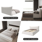 King Size Upholstered Platform Bed with Special Shaped Velvet  Headboard, Metal & Solid Wood Frame,Cream