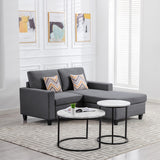 Nolan Gray Linen Fabric 2-Seater Reversible Sofa Chaise with Pillows and Interchangeable Legs