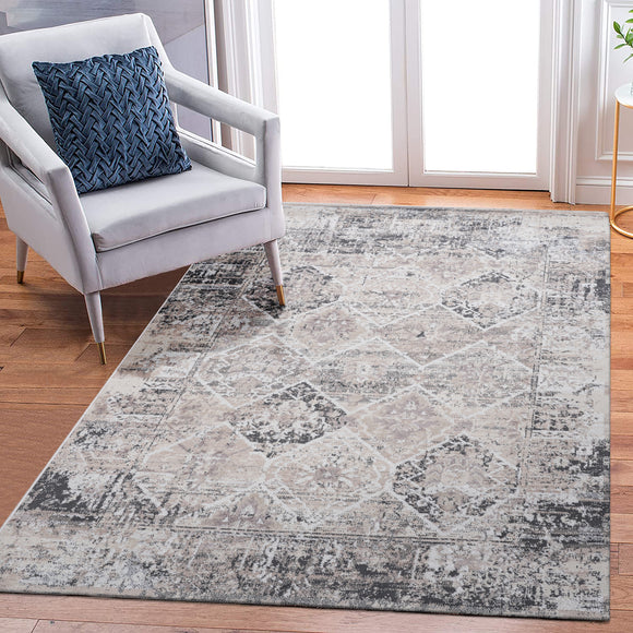 NAAR PAYAS Collection 8X10 Cream/Anthracite /Traditional Non-Shedding Living Room Bedroom Dining Home Office Stylish and Stain Resistant Area Rug