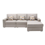 Nolan Beige Linen Fabric 3Pc Reversible Sectional Sofa Chaise with Pillows and Interchangeable Legs