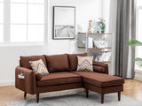 Mia Brown Sectional Sofa Chaise with USB Charger & Pillows