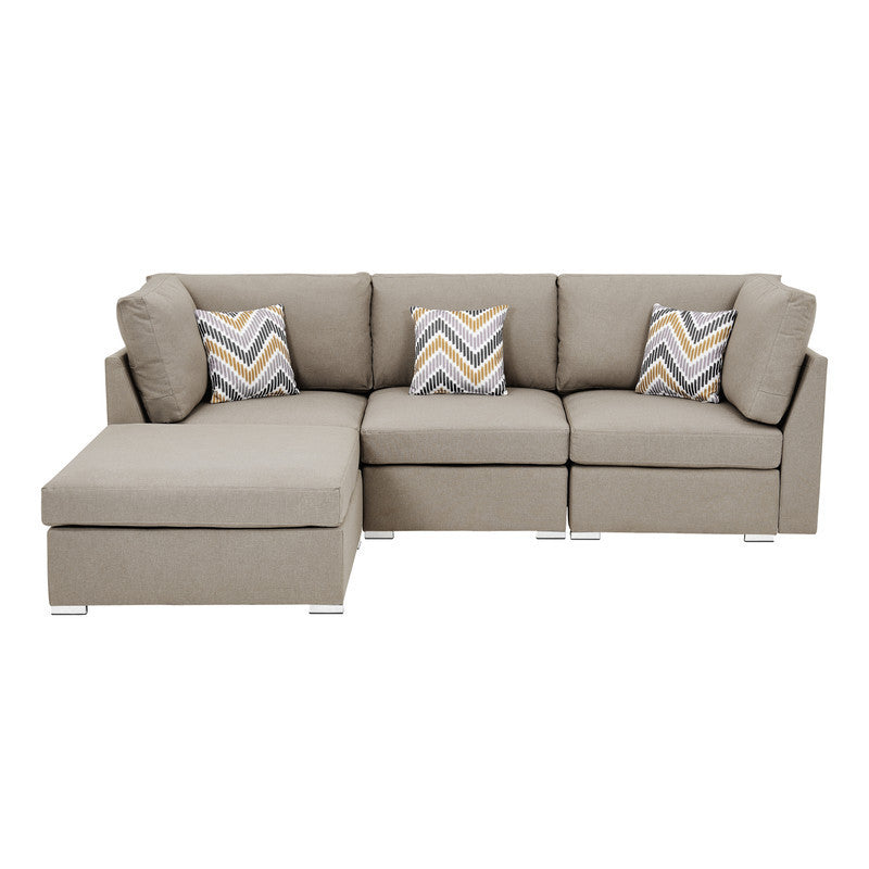 Amira Beige Fabric Sofa with Ottoman and Pillows