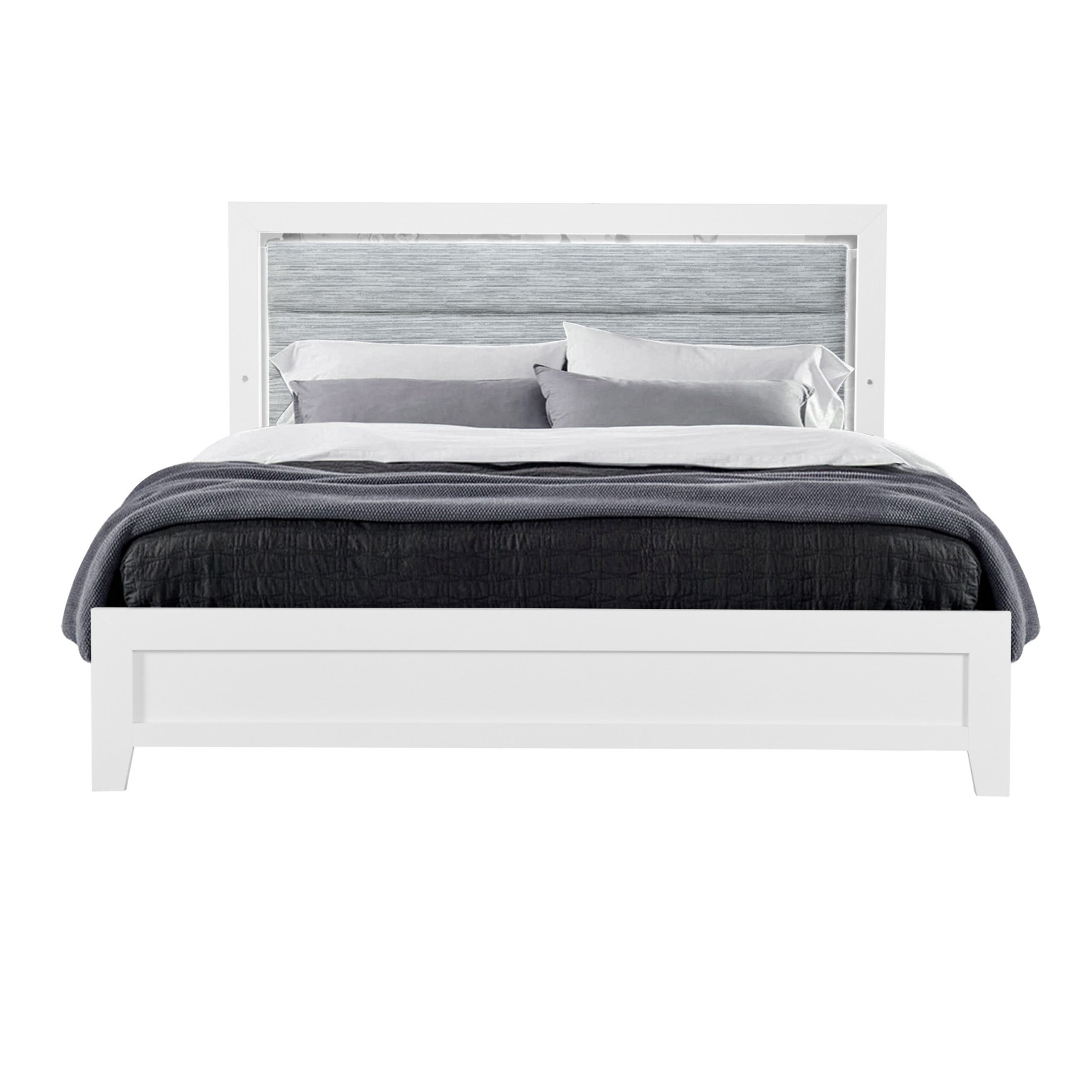 OMODA Modern Full Bed with LED Accent Lighting White Rubber Wood