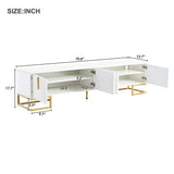 ON-TREND Modern TV Stand with Metal Legs and Gold Handles for TVs Up to 80'', Media Console Table with Cabinets and Adjustable Shelves, Luxury TV Cabinet with Geometric Lines for Living Room, White