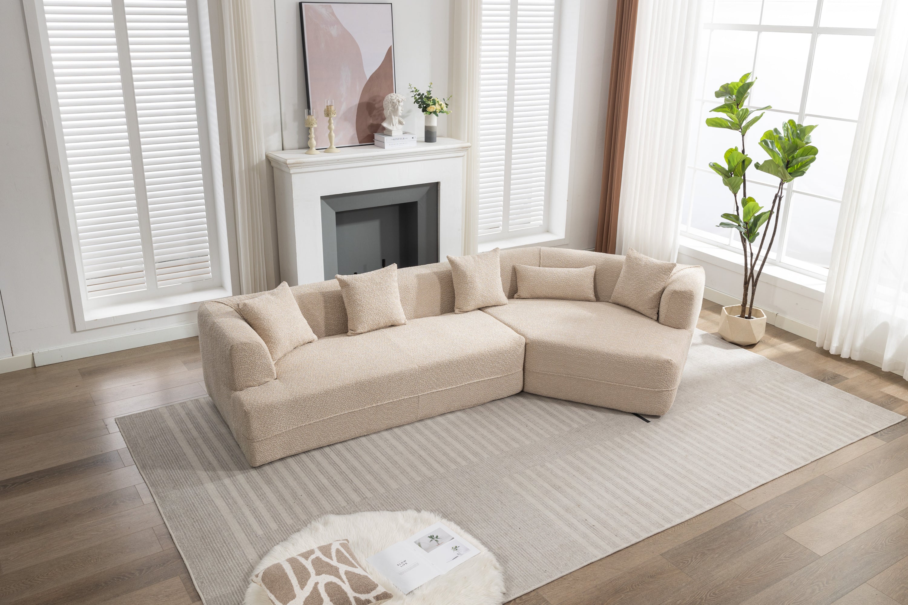 Modular Sectional Living Room Sofa Set, Modern Minimalist Style Couch, Upholstered Sleeper Sofa for Living Room, Bedroom, Salon, 2 PC Free Combination ,Anti-wrinkle,Boucle fabric,Light Brown