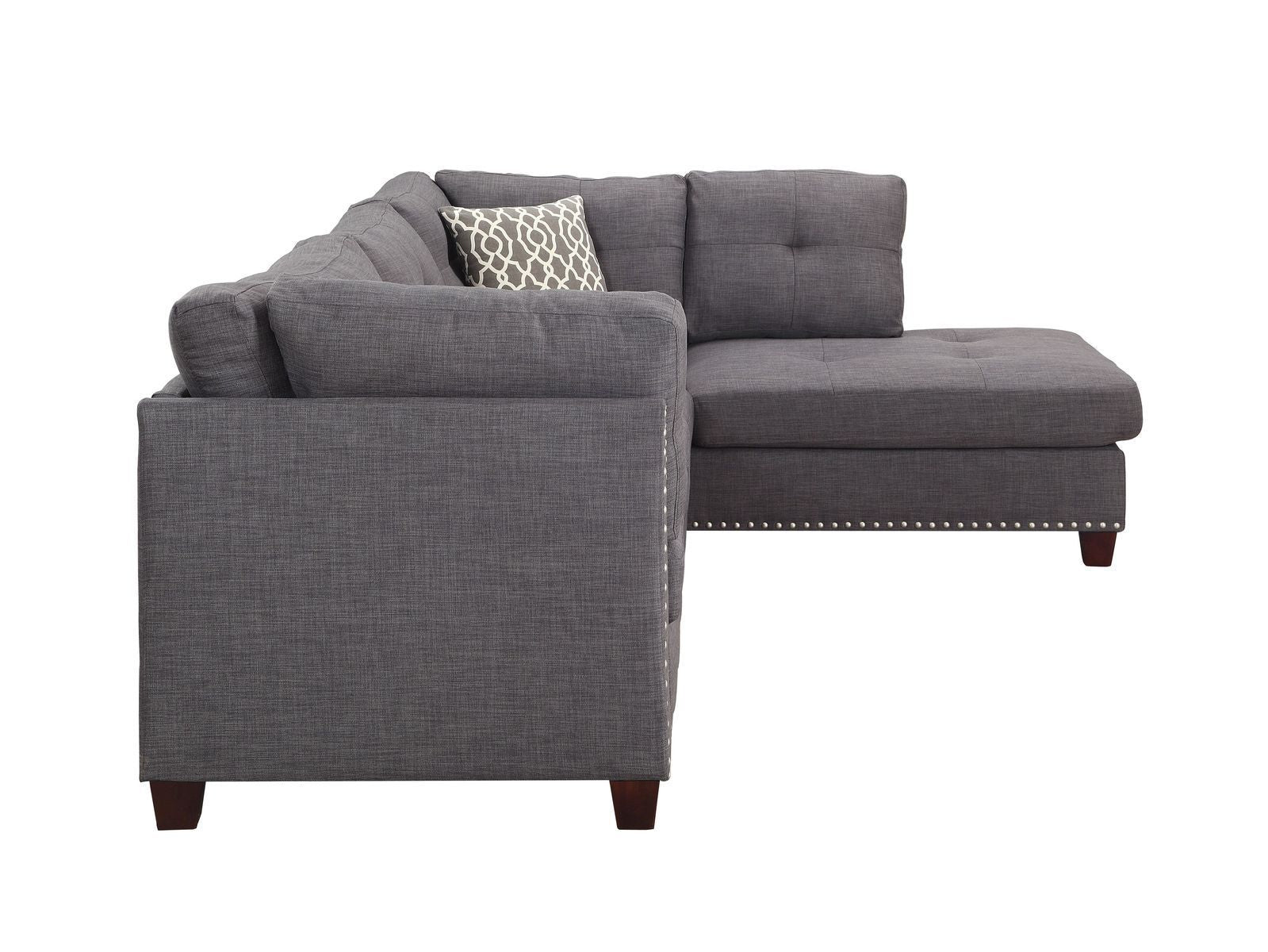Laurissa Sectional Sofa & Ottoman (2 Pillows), Light Charcoal Linen