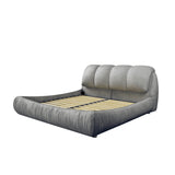 Queen Size Upholstered Platform Bed with Oversized Padded Backrest, Thickening Pinewooden Slats and Solid Wood Leg,Grey