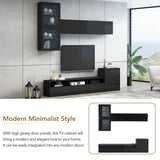 ON-TREND High Gloss TV Stand with Ample Storage Space, Media Console for TVs Up to 78", Versatile Entertainment Center with Wall Mounted Floating Storage Cabinets for Living Room, Black