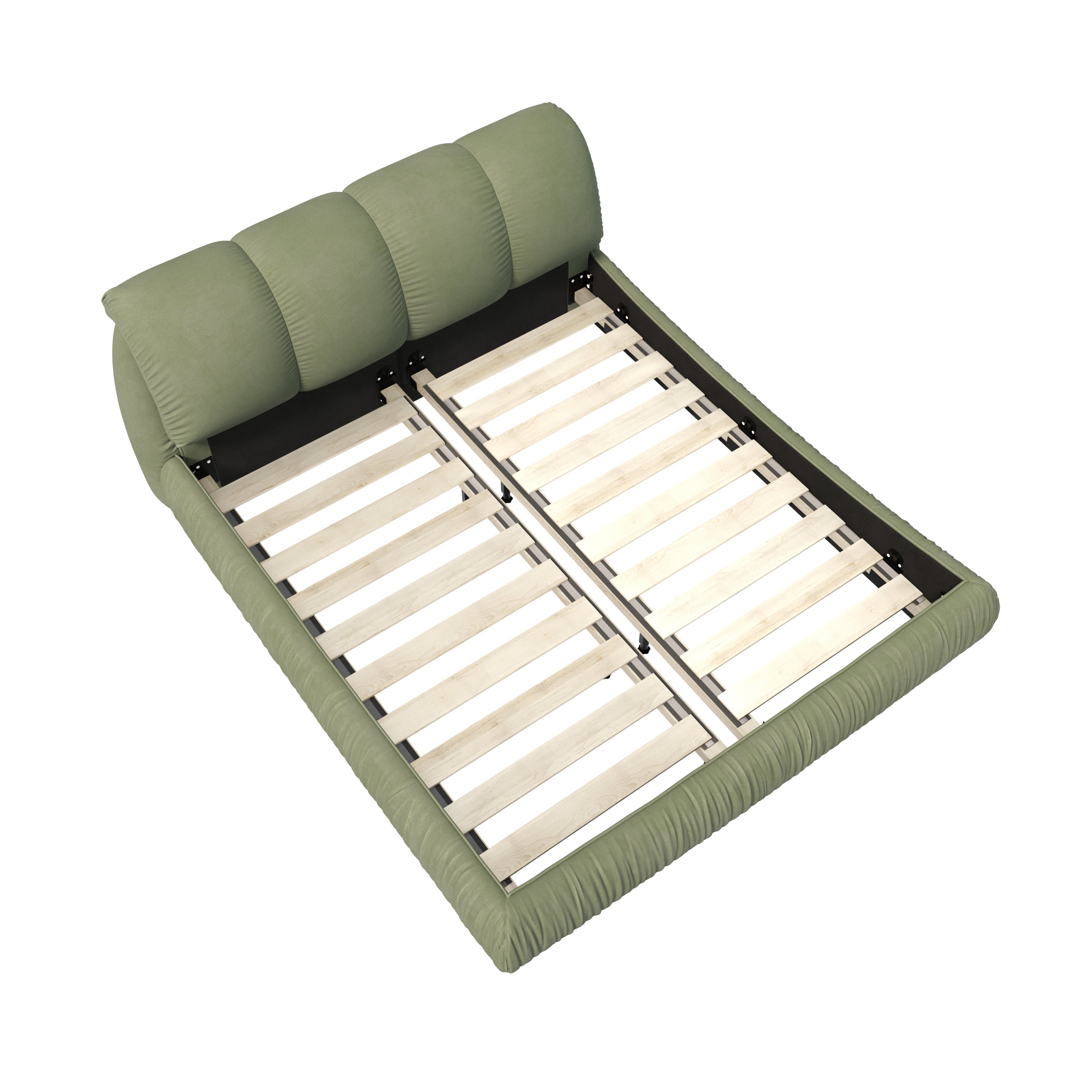 Queen Size Luxury Upholstered Platform Bed with Oversized Padded Backrest and Solid Wood Frame,suitable for Multiple heights of mattresses,Green(Old Sku:W1885S00018)