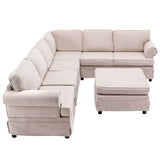 108.6" Beige Fabric Upholstered Modular Sofa with removable Ottoman