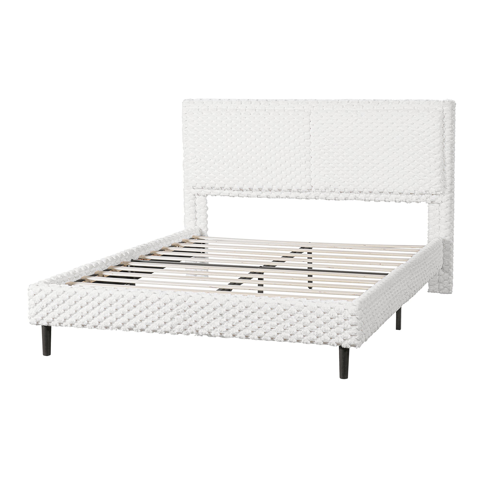 Simple Modern White Plush Soft Bed Comfortable Backrest for Queen Size, Fabric and Wood Construction