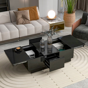 [VIDEO provided] ON-TREND Coffee Table with 2 large Hidden Storage Compartment, Extendable Cocktail Table with 2 Drawers, High-gloss Center Table with Sliding Top for Living Room, 39.3"x21.6", Black